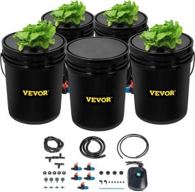VEVOR DWC Hydroponic System, 5 Gallon 5 Buckets, Deep Water Culture Growing Bucket, Hydroponics Grow Kit with Pump, Air Stone and Connected Reservoir