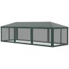 Outsunny 10' x 28' Party Tent Canopy, Outdoor Event Shelter Gazebo with 8 Removable Mesh Sidewalls, Zipper Doors, Steel Frame, Green