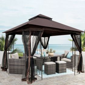 10x10 Outdoor Patio Gazebo Canopy Tent With Ventilated Double Roof And Mosquito net(Detachable Mesh Screen On All Sides),Suitable for Lawn, Garden (Color: as Pic)